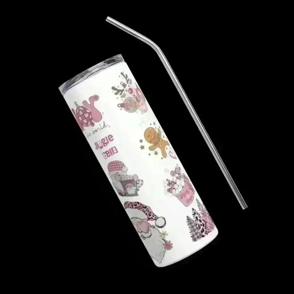 Pink Christmas white 20 oz tumbler - Picture 2 of 3
